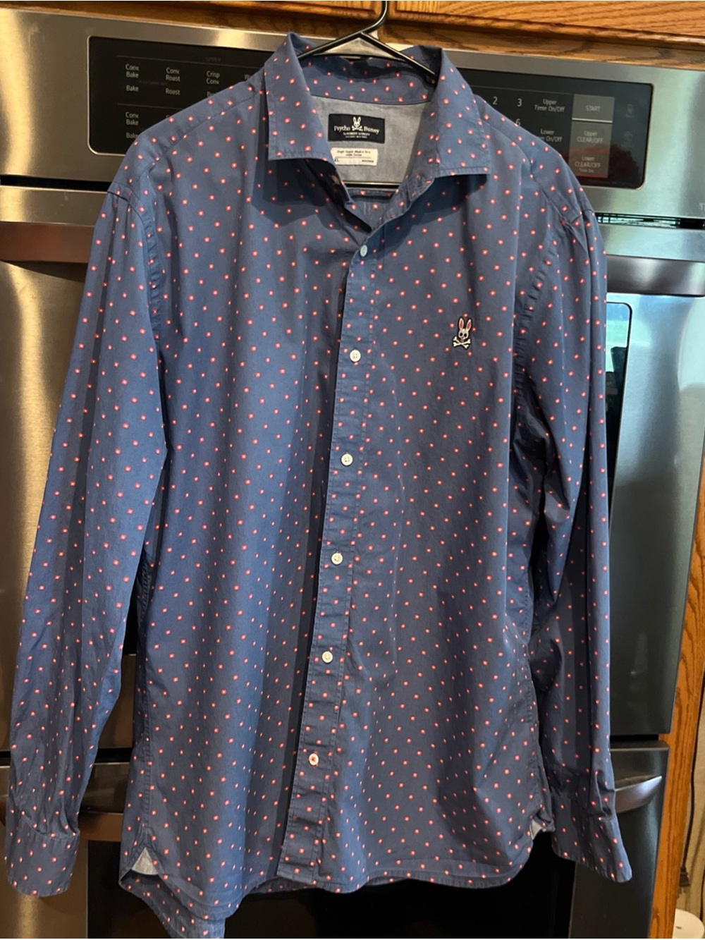 Psycho Bunny Navy Shirt with Pink Dot Print